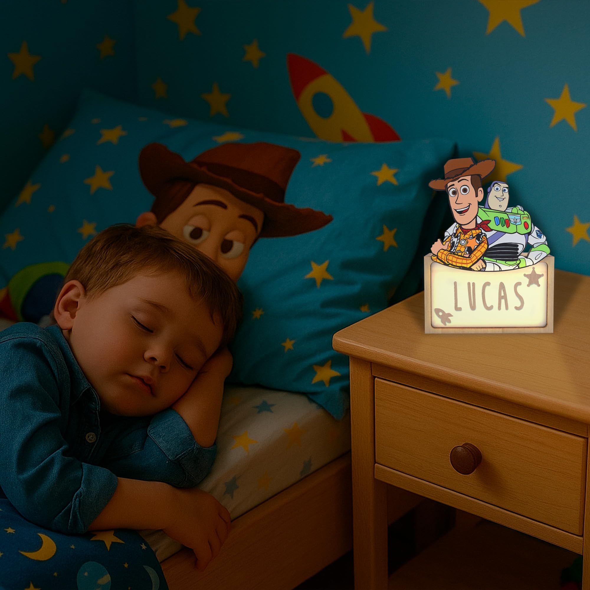 WONDEE Disney Spersonalizowana lampka nocna dla dzieci i niemowląt Buzz Lightyear i Woody, dekoracja pokoju dziecięcego, prezent Disneya, dla chłopca i dziewczynki