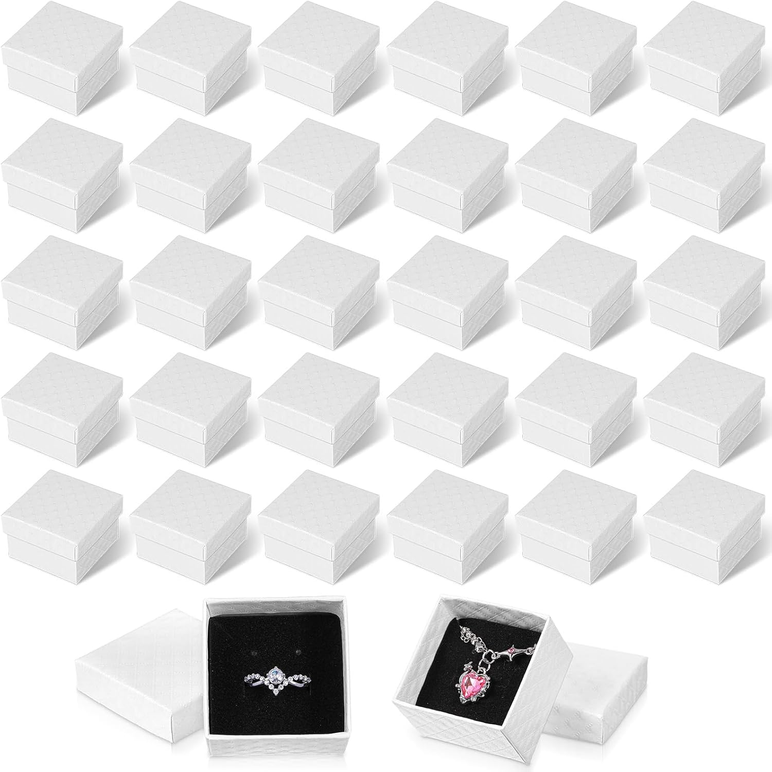 100 Pcs Jewelry Ring Gift Box Cardboard Earring Ring White Boxes Small Gift Box with Velvet and Sponge Liner Pendant Case for Birthday
