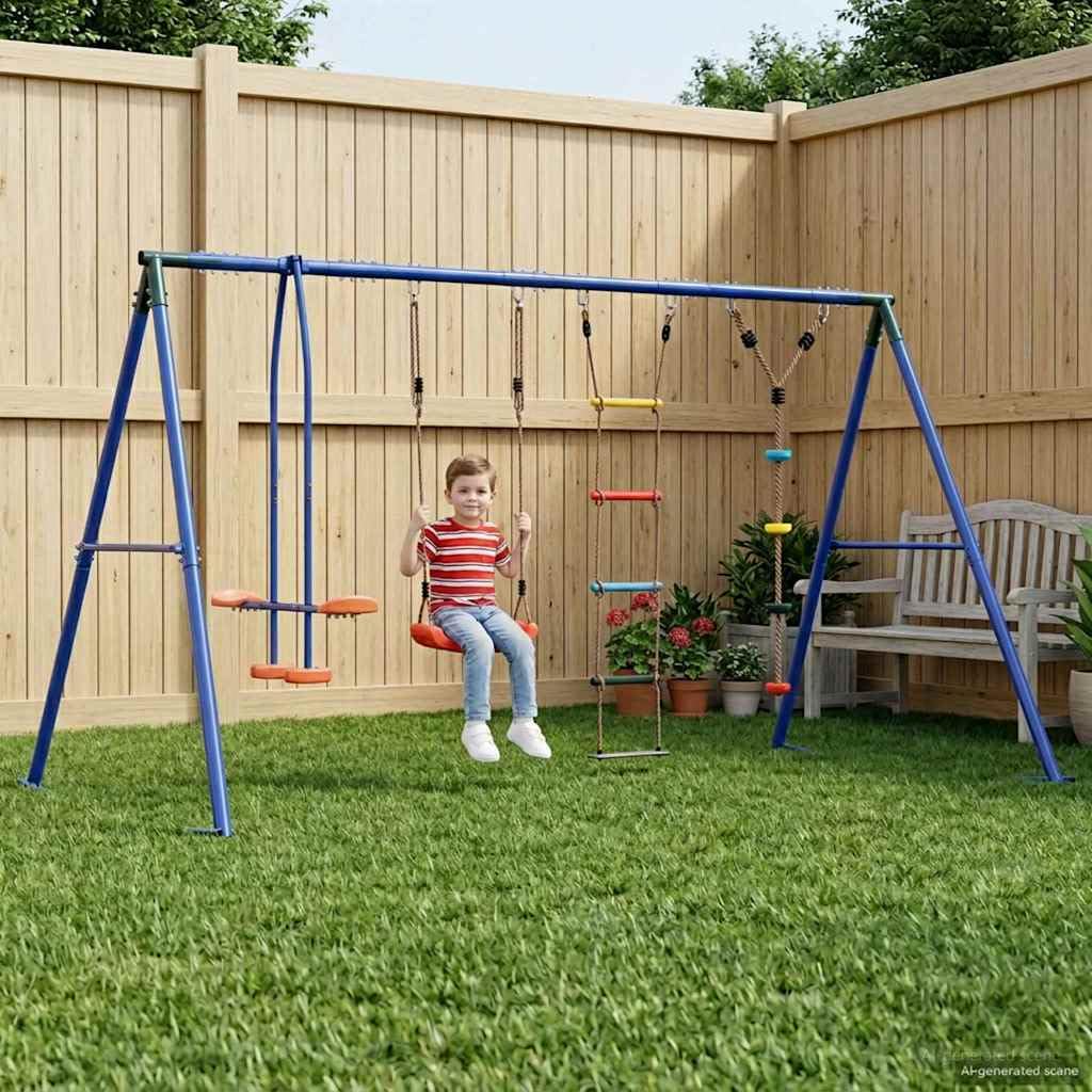 Zestaw huśtawek outdoorowych, wielokolorowy, 330 x 185 x 185 cm, stal i polietylen, do ogrodu, na plac zabaw, dla dzieci na zewnątrz, stabilna rama, z regulacją wysokości, odporny na warunki