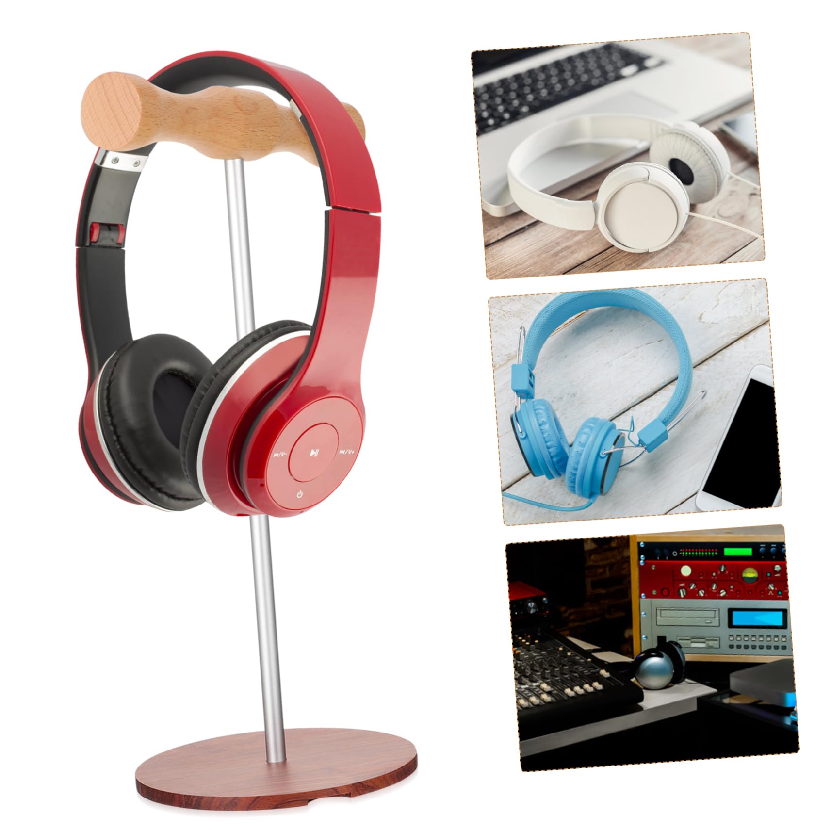 Uonlytech 2pezzi Supporto Per Cuffie Legno Organizzatore Da Scrivania Con Base Antiscivolo Per Cuffie Auricolari e Accessori Design Stabile Per Casa e Ufficio