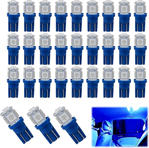 yonwait 30 bombillas LED de 6500 K, W5W T10 5050 5SMD, bombillas LED de repuesto, luz de matrícula, luz de lectura, para cúpula de automóvil, mapa,