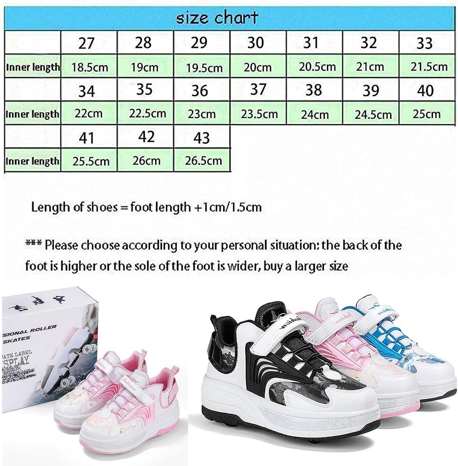 Generisch Schuhe Mit Rollen 2-in-1-Rollschuhe, Schuhe Mit Versteckten Rollen, Skateboard-Schuhe, Turnschuhe, 4-Rad-Rollschuhe, Laufschuhe, Verstecktes Hinterrad