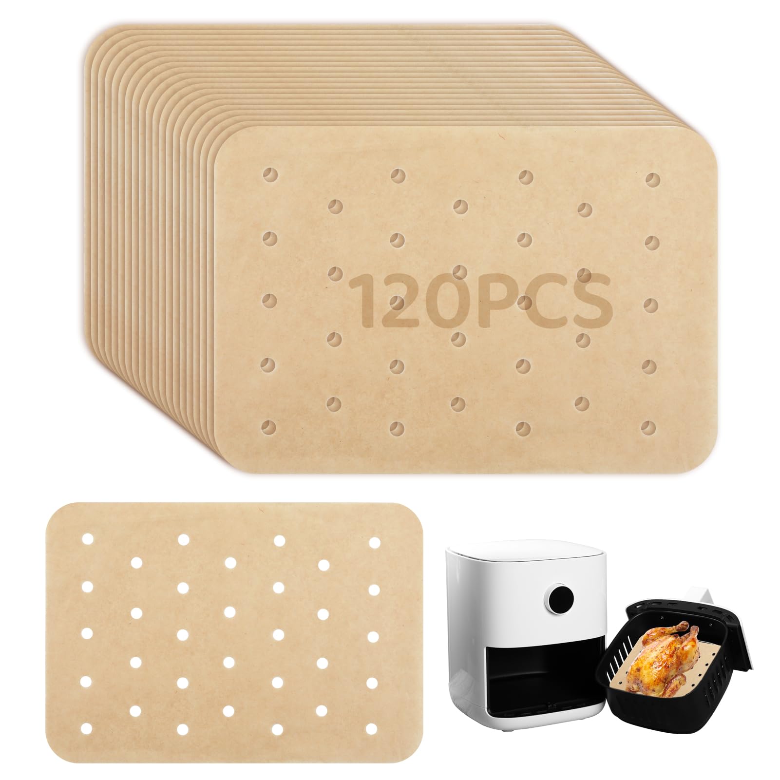 200 Stück Backpapier Für Heißluftfritteuse – 14x20,5 Cm, Perforiert, Hitzebeständig, Für Airfryer & Ofen
