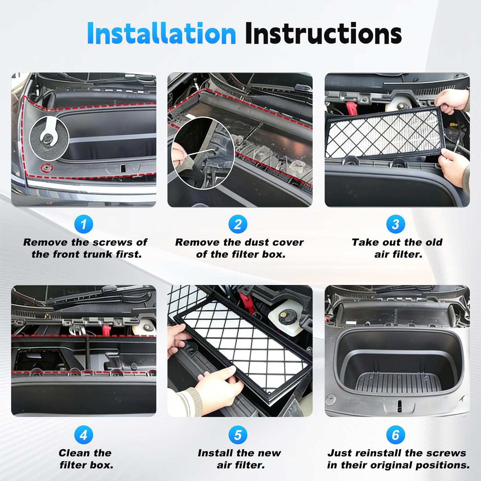 Juego de 4 filtros de habitáculo con carbón activado Compatible con Tesla Model Y (2020–2026) y Juniper, Kit de filtros de aire de repuesto con filtración de 5 capas para Coche