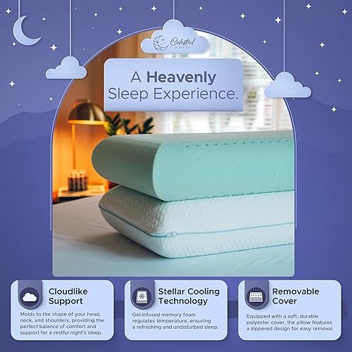 Miniatura 3 de Celestial Sleep Almohada de espuma viscoelástica de gel, certificado CertiPUR-US, refrigeración y ventilación, funda lavable, tamaño estándar