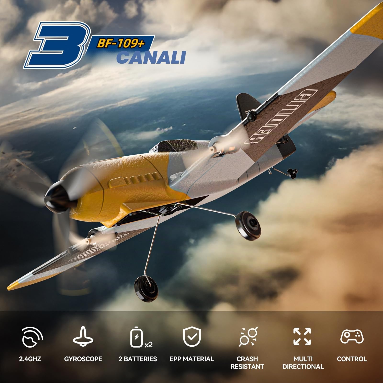 DEERC Aereo RC 3 canali BF-109 Giocattolo da caccia per aereo telecomandato, Stabilizzatore giroscopico a 6 assi da 2,4 GHz Aereo per aliante RTF, Facile da pilotare per Adulti Bambini Principianti…