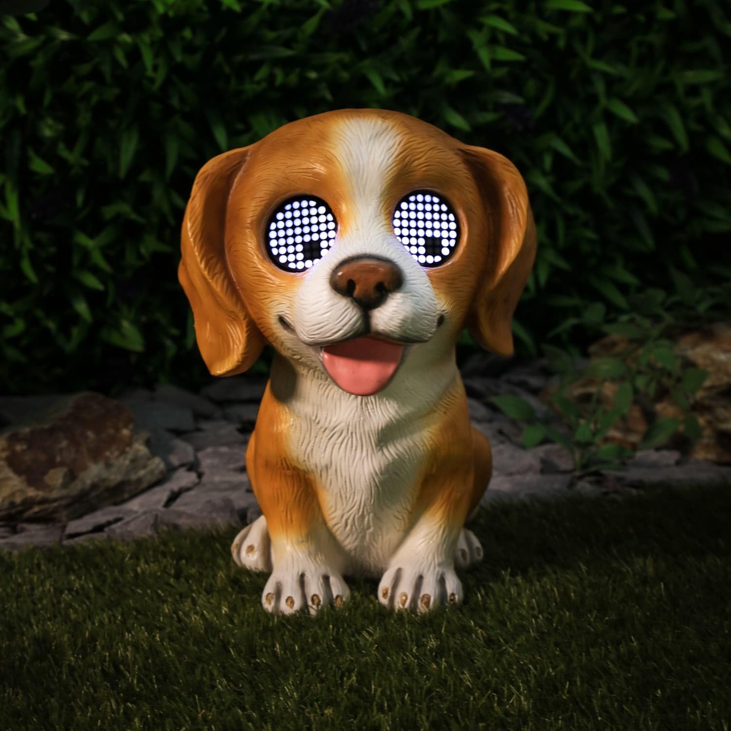 Bloomingtons Direct Solar Light Up Dog Garden Ornaments, Cool White LED Moving Eyes Lights, Garden Dog Statue Decoration 100% Resin Accessories Porch Ornaments for Balcony Garden