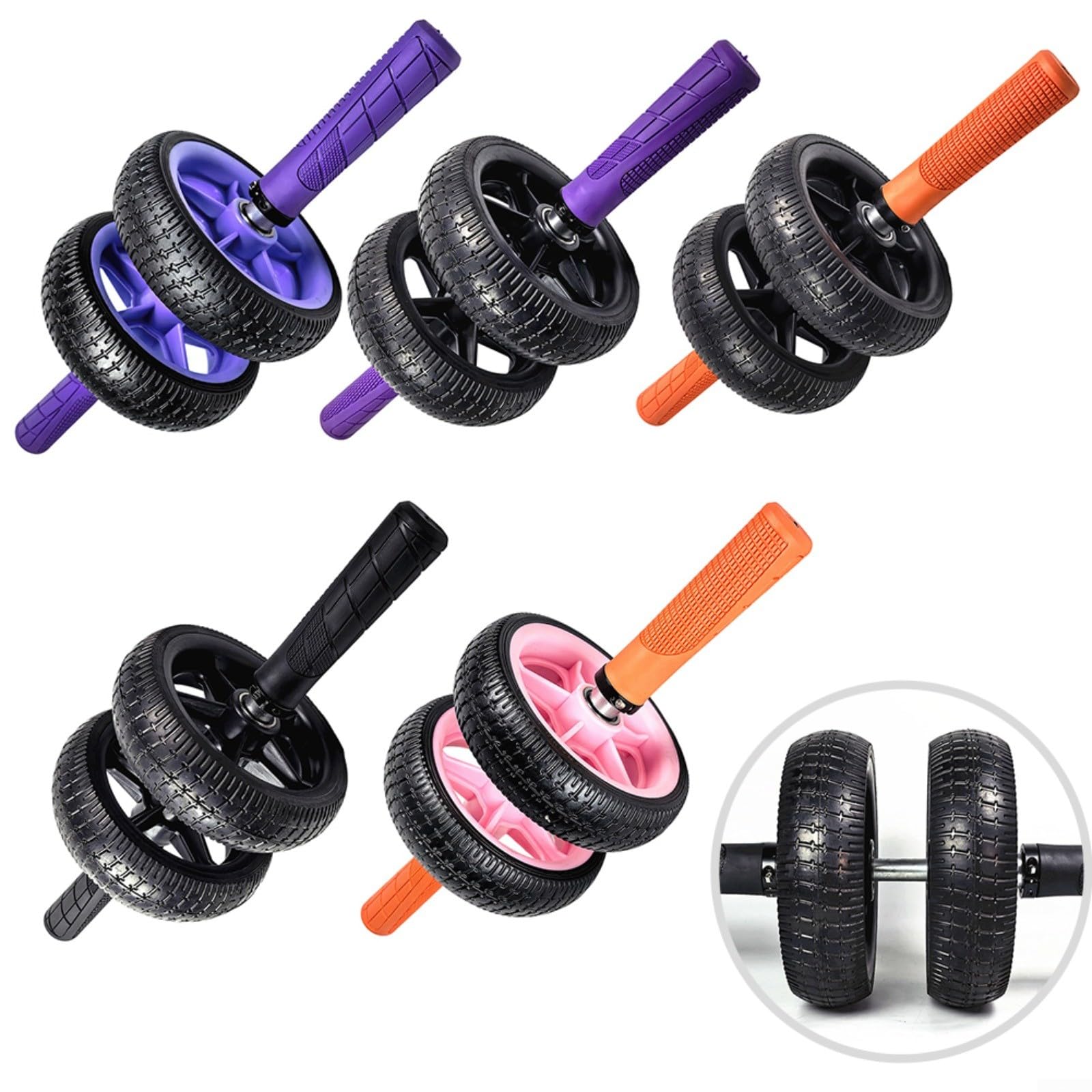 Paquete de 2 ruedas abdominales con ruedas dobles sin rebote para entrenamiento de fuerza central, equipo de fitness de goma para entrenamiento de gimnasio en casa, estable de 65 pulgadas