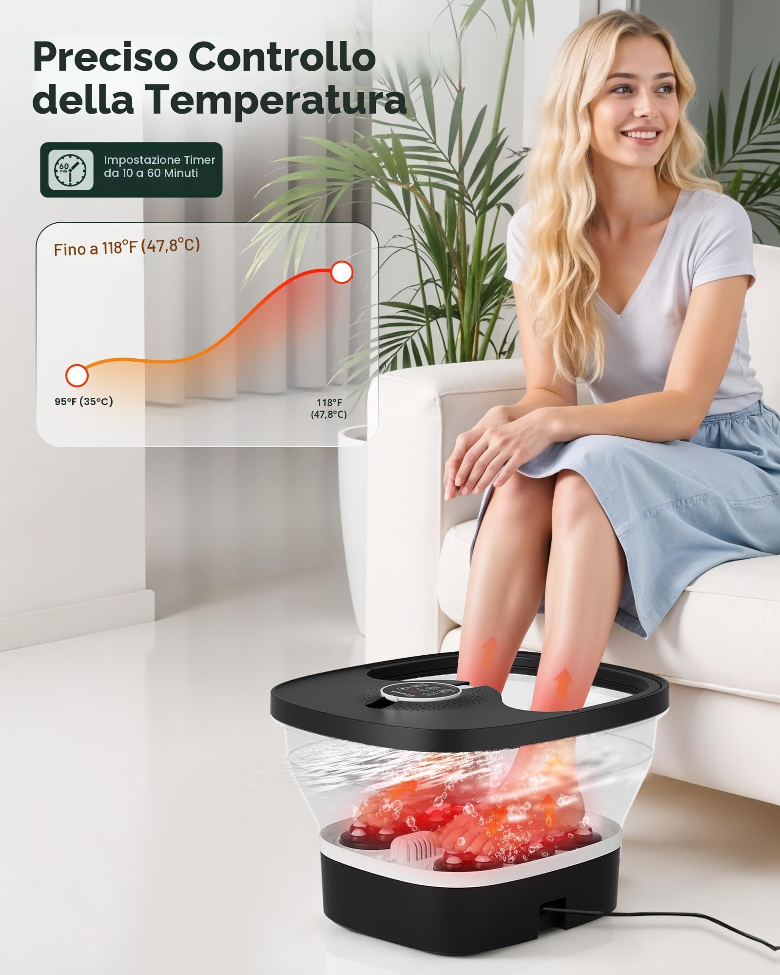 Snailax Pediluvio Massaggiatore con calore, telecomando, rulli massaggianti Shiatsu, bolle, controllo della temperatura, pieghevole, vasca per pedicure