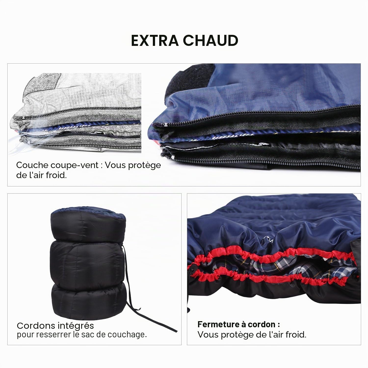 REDCAMP Sac de Couchage en Flanelle de Coton pour Camping, 3 Saisons, Chaud et Confortable, pour Adulte, enveloppe avec Rembourrage de 2/3/4 LB