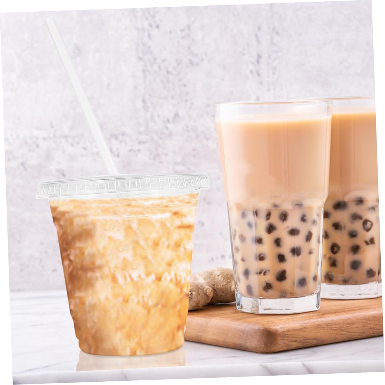 1set Disposable Cups Lids and Straws Iced Coffee and Tea Drink Cups for Parties Events and Daily Use Pet Leak-resistant Design