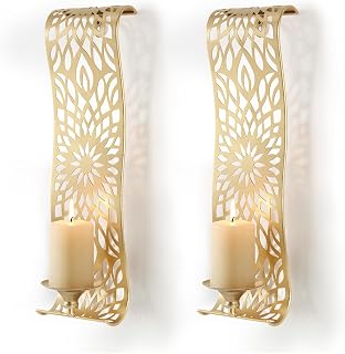 Antique Gold Wall Sconces,Set of 2 Rustic Metal Candle Holders for Farmhouse Vintage Home Decor,Elegant Pillar Design for Hallway, Bathroom, and Living Room Wall