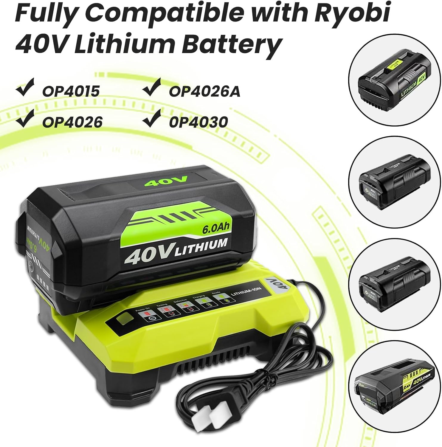 2Pack 40v 6.0Ah OP4026A Replacement for Ryobi 40V Battery Compatible with Ryobi 40 Volt Battery Lithium OP4015 OP4040 OP40201 OP4050A OP4015 OP40261 OP4030 OP40401 OP4060 Power Tools (6.0Ah, 2Pack)