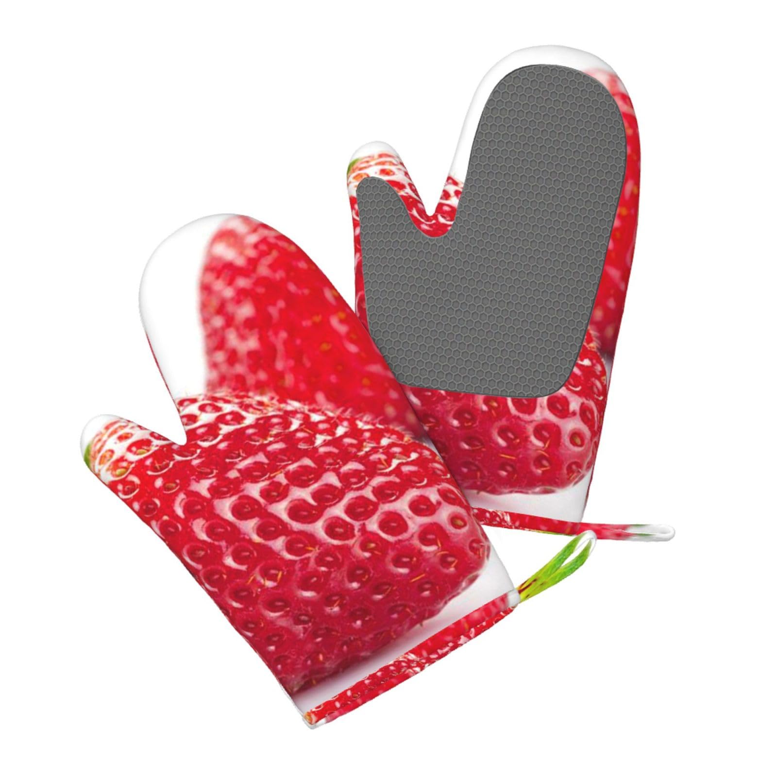Aqrjlpo Women's Strawberry Silicone Oven Mitts Set 2Pcs, Printed Heat Resistant Non-Slip Silicone Oven Gloves For Kitchen Cooking Baking Microwave