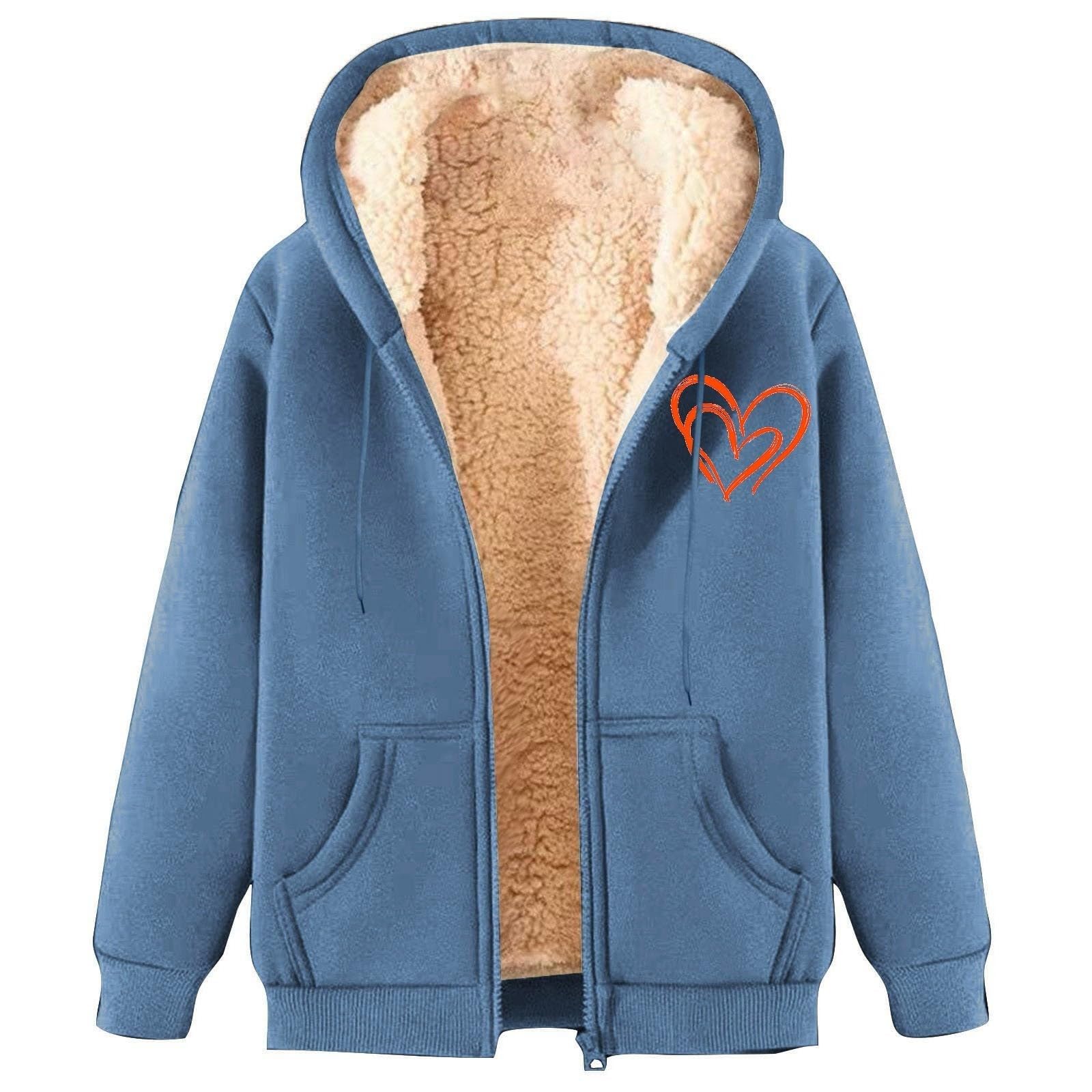 Generisch Giacca invernale da donna pesante con cappuccio foderata in pile per l'inverno, calda capispalla accogliente, maglione frontale aperto, cardigan