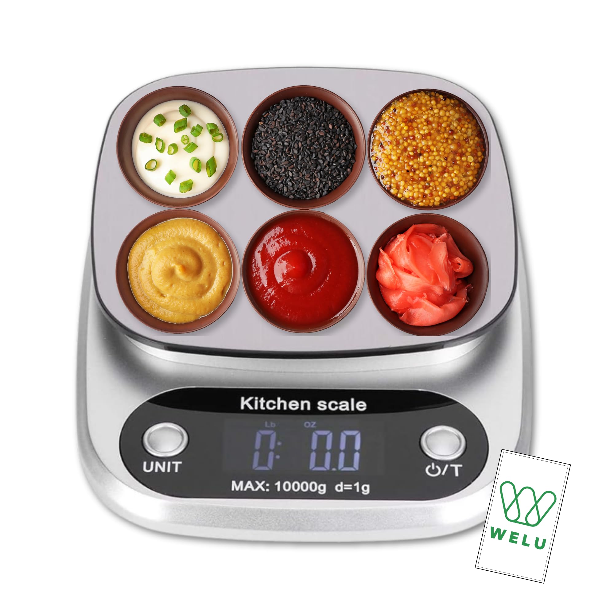 WELU High Precision Digital Kitchen Scale - High Accuracy Multifunction Food Electronic Scale Up to 10Kg/22lbs Capacity, Stainless Steel Design Weight Scale - Large LCD Display for Cooking & Baking