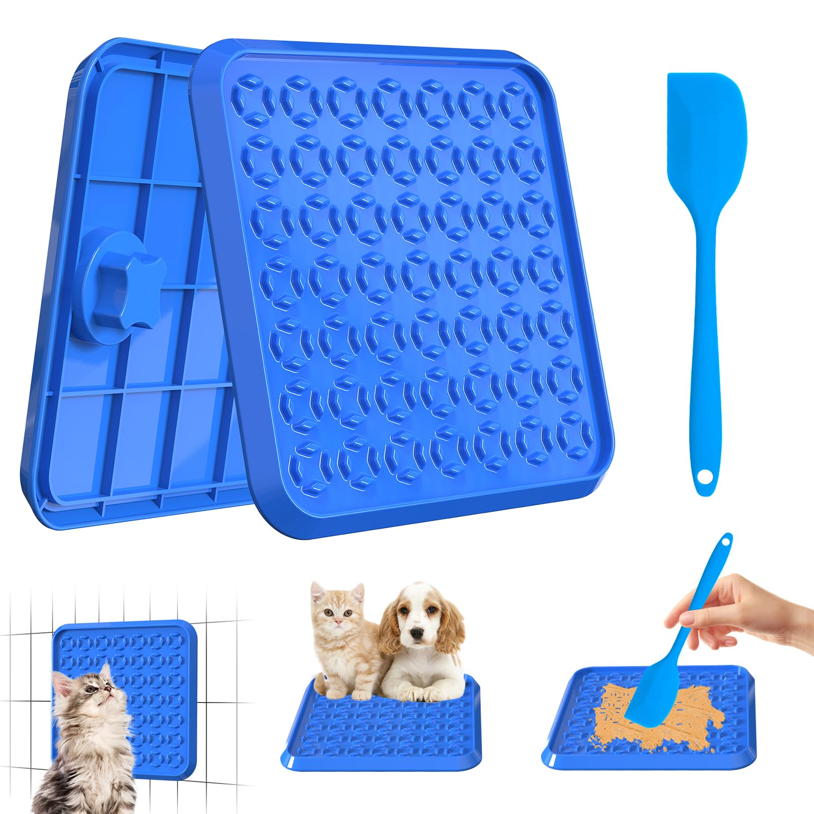 Lick Mat for Dogs: Mental Stimulation & Slow Feeding Plastic pad - 9.1'' Crate Training - Boredom Buster Cat & Dog for Pet Owners (Blue)