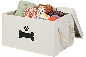 Dog Toy Storage Bin with Lid for Easy Cleanup and Organization, Beige