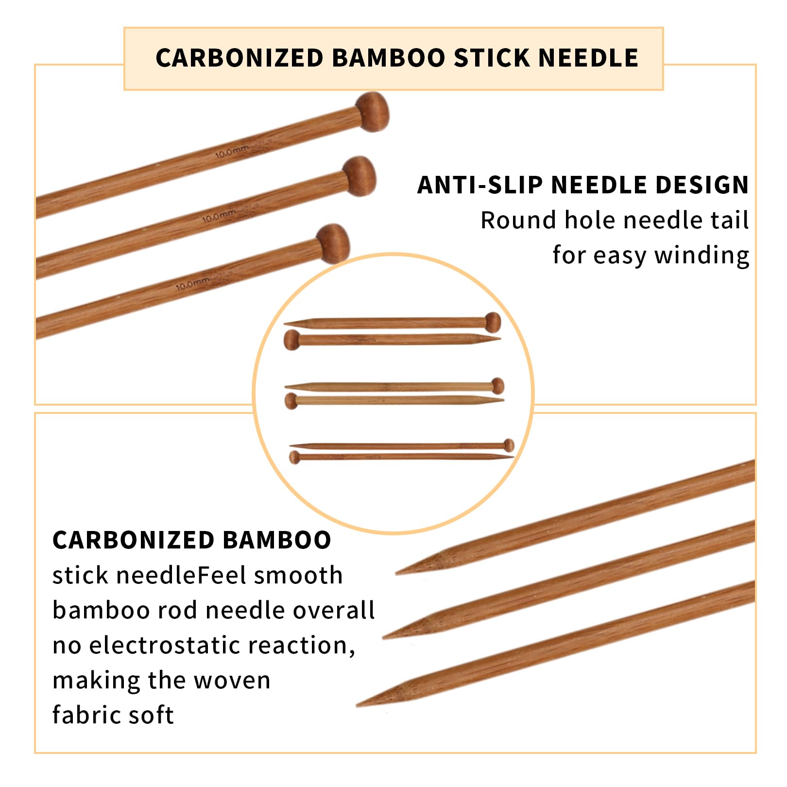 6 Pcs Bamboo Knitting Needles Set, Different Sizes Single Pointed Long Wooden Needles for Children's Hands - Image 4