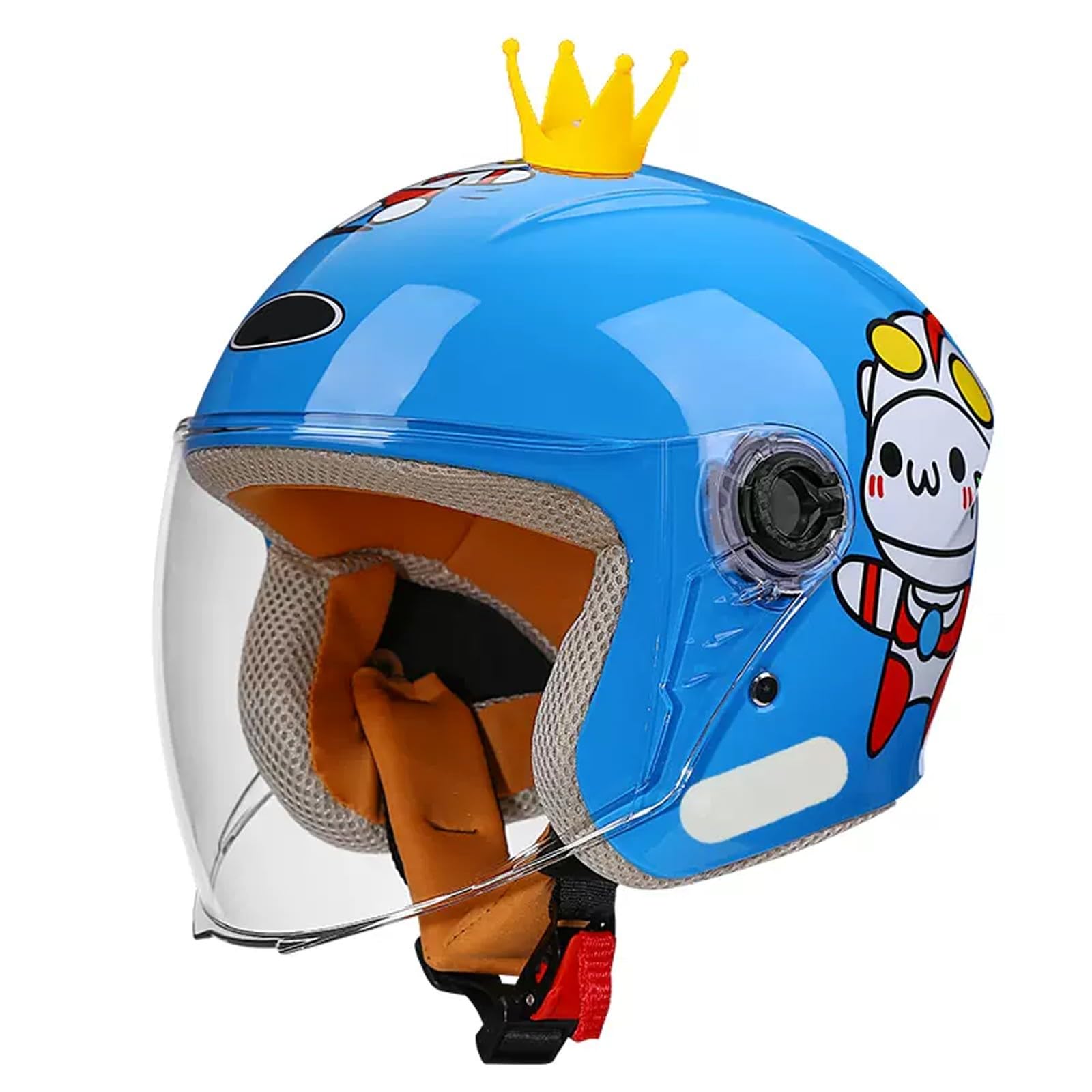 Casco Moto Jet per Bambini con Visiera, Mezzo Casco 3/4 omologato ECE per Ragazzi e Ragazze da 3 a 14 Anni D-5,48-55CM