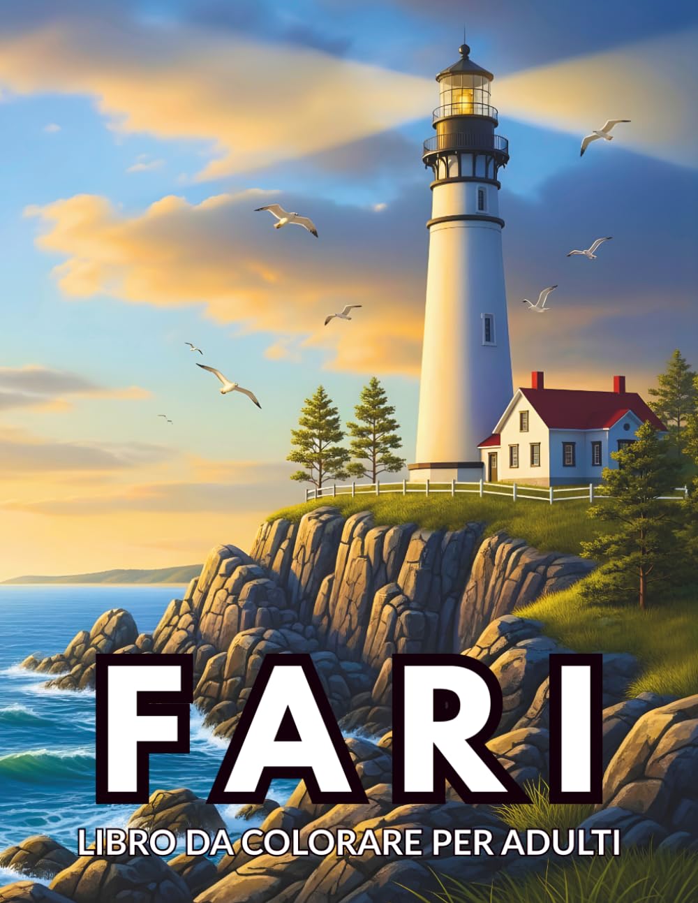 Fari Libro da Colorare per Adulti: 50 Illustrazioni con Scene Rilassanti in Riva al Mare e Paesaggi Sull'Oceano
