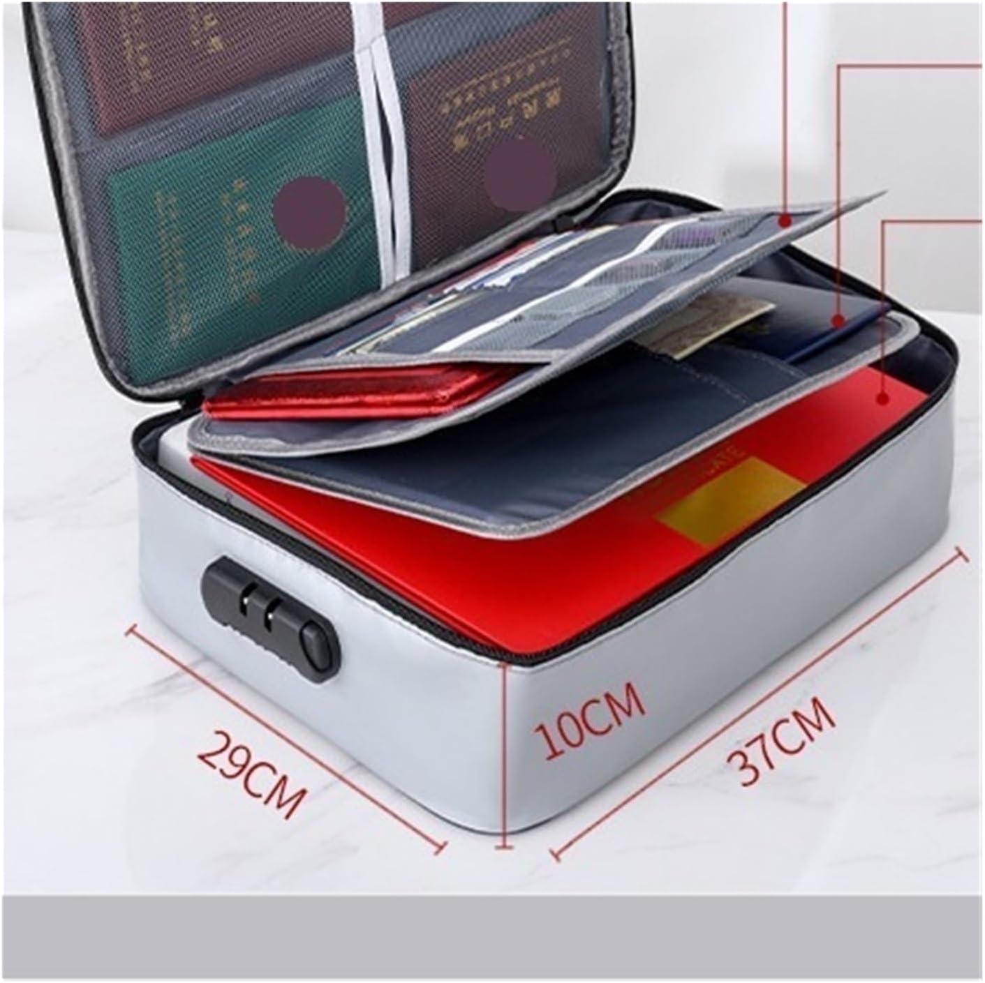 耐火性のロック可能なドキュメントボックス、ラップトップ、ファイル、証明書用の3層ジッパーオーガナイザー。(Grey(2pcs))