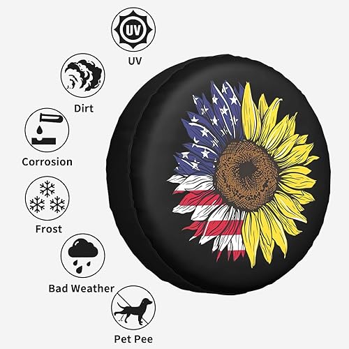 Miniatura 7 de Bandera Americana de Estados Unidos, cubierta de neumático de repuesto con diseño de girasol, protector de rueda a prueba de polvo, para remolque,