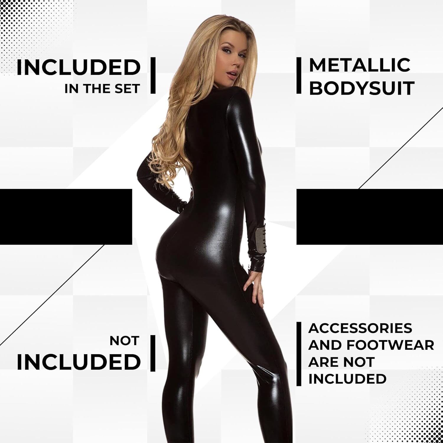 Forplay Women's Hot Metallic Zip Front Mock Neck Catsuit Bodysuit - Halloween Adult Costume US - Image 3