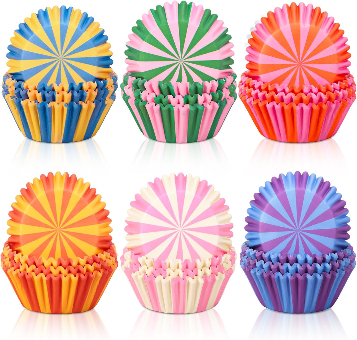 AnyDesign 300Pcs Italian Summer Cupcake Liners Paper Baking Cups Pastel Colorful Striped Standard Muffin Cupcake Wrappers for Birthday Baby Shower Bachelorette Party Supplies