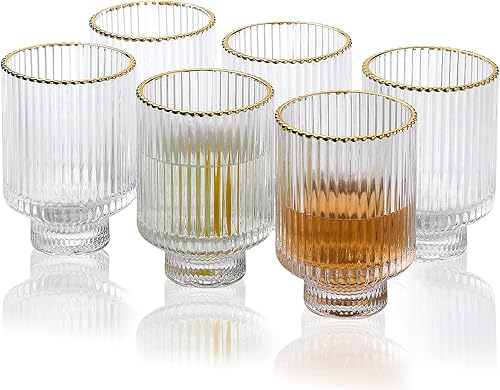 G Meridian - Juego de 6 vasos de 11.5 onzas, transparentes con borde dorado, duraderos para beber agua, soda, jugo, leche, coque, cerveza, bebidas