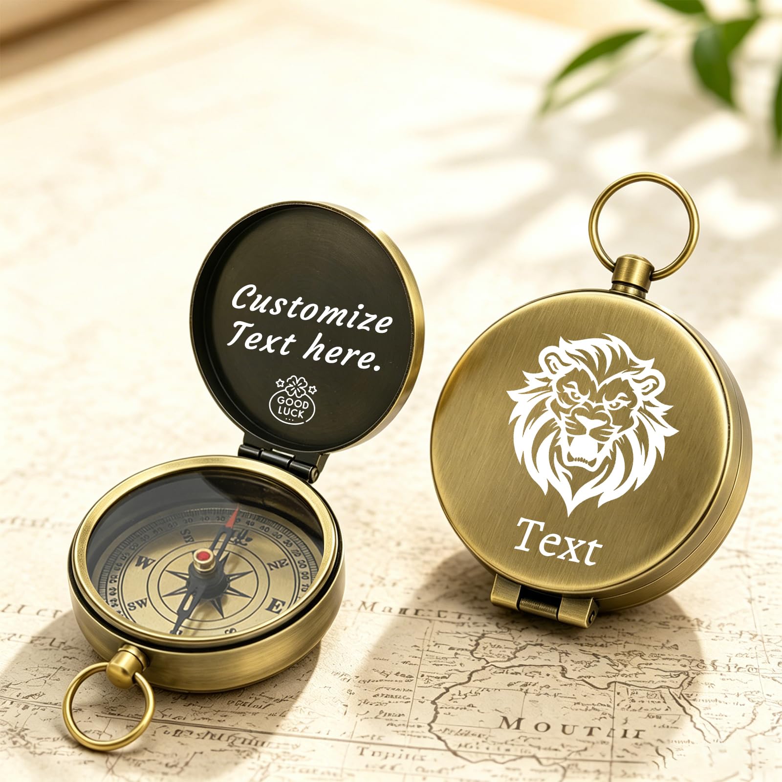 Personalised Vintage Compass Custom Photo & Message Engraved Gift for Men Husband Boyfriend Anniversary Birthday Graduation Present (yellow 01)