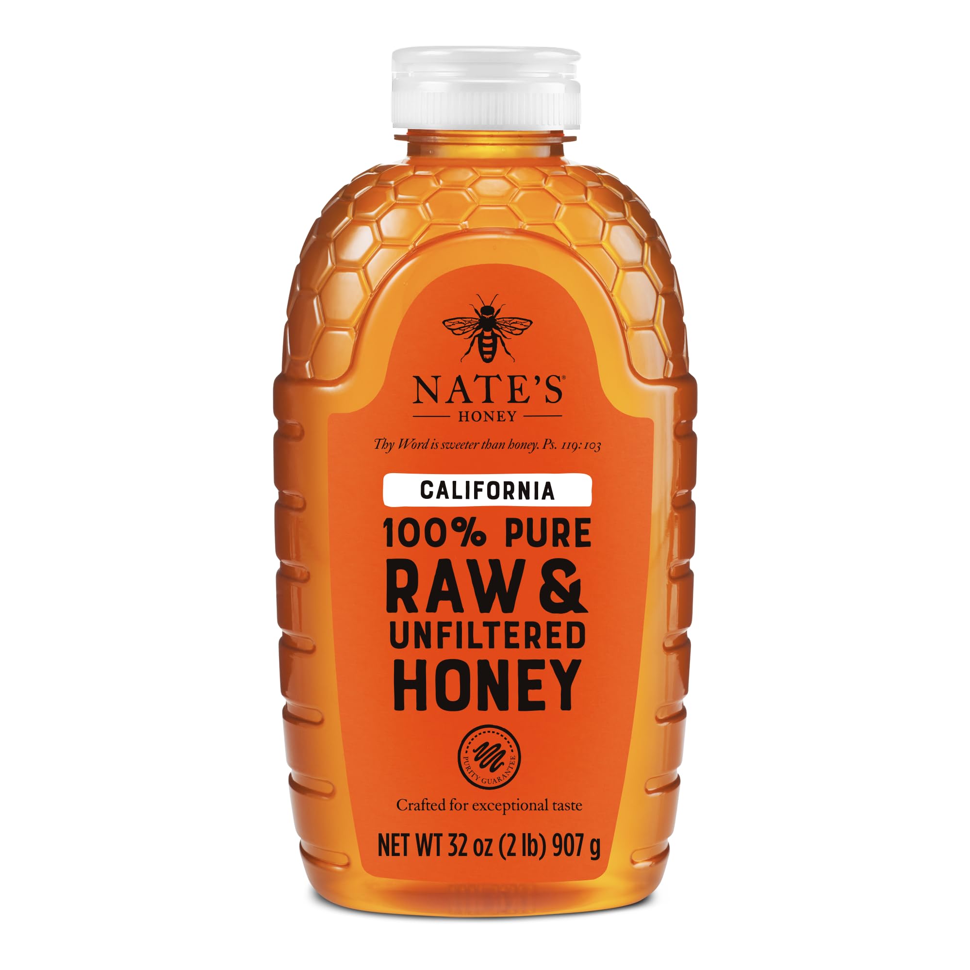 Nate's California 100% Pure, Raw & Unfiltered Honey - 32 oz. Squeeze Bottle - All-natural Sweetener