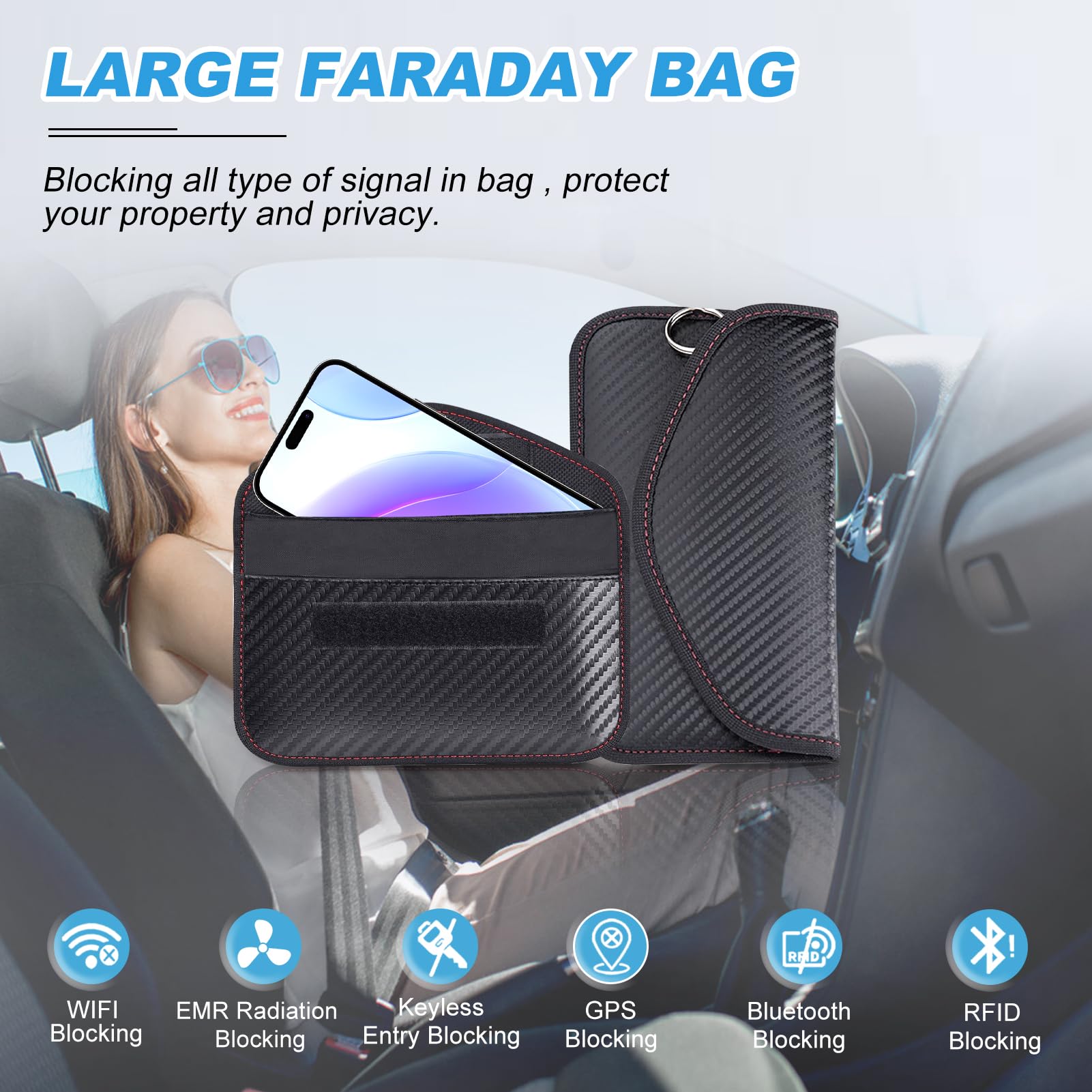 Boîte Faraday Pour Clés De Voiture - Bloque Les Signaux RFID, Anti-vol, Design Carbone