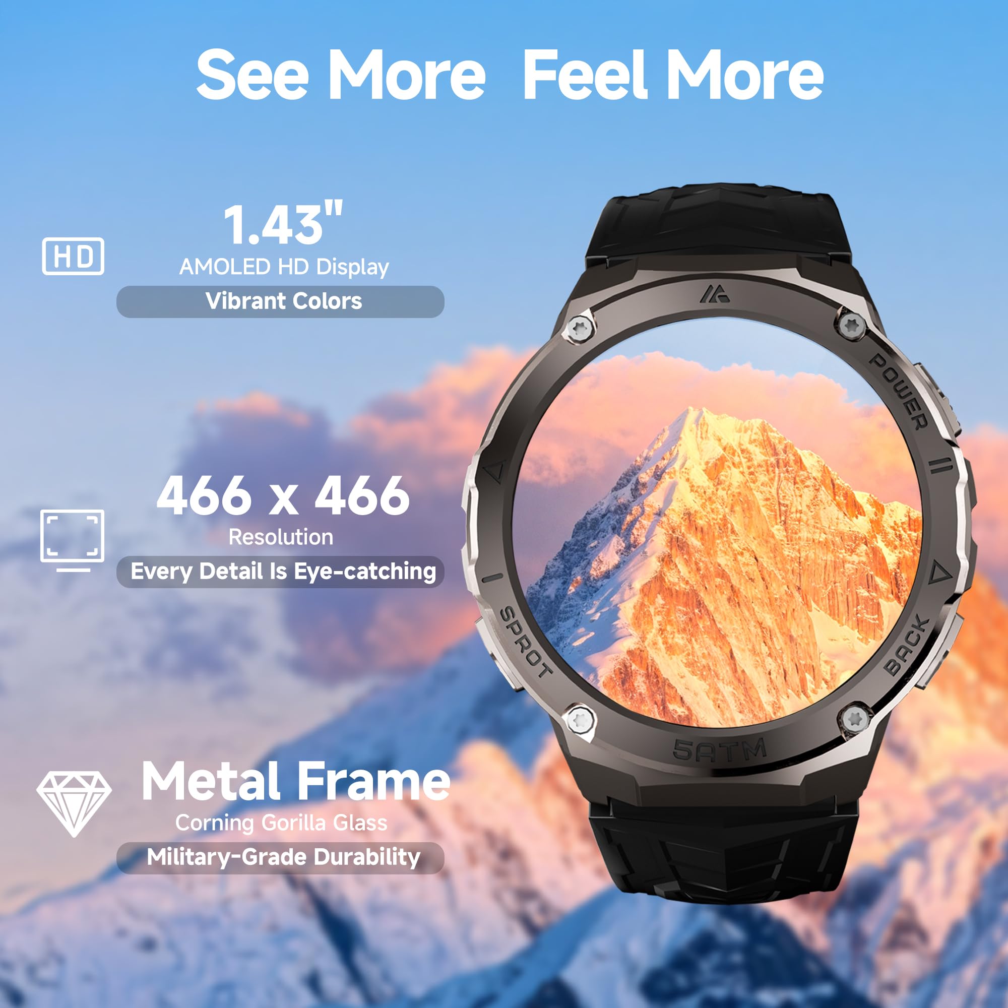 Gloryfit Smart Watch for Men (Answer/Make Calls), 1.43 Inch AMOLED Fitness  Tracker with 110+ Sports Modes, Waterproof up to 5ATM Heart Rate :  Amazon.com.be: Electronics