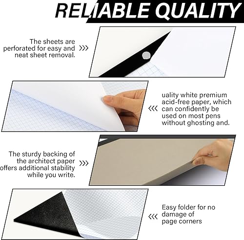 Miniatura 3 de gisgfim Papel cuadriculado de ingeniería grande de 22 x 1 pulgadas, resistente cuadrícula de 14 pulgadas, cuadrícula cuádruple, bloc de dibujo