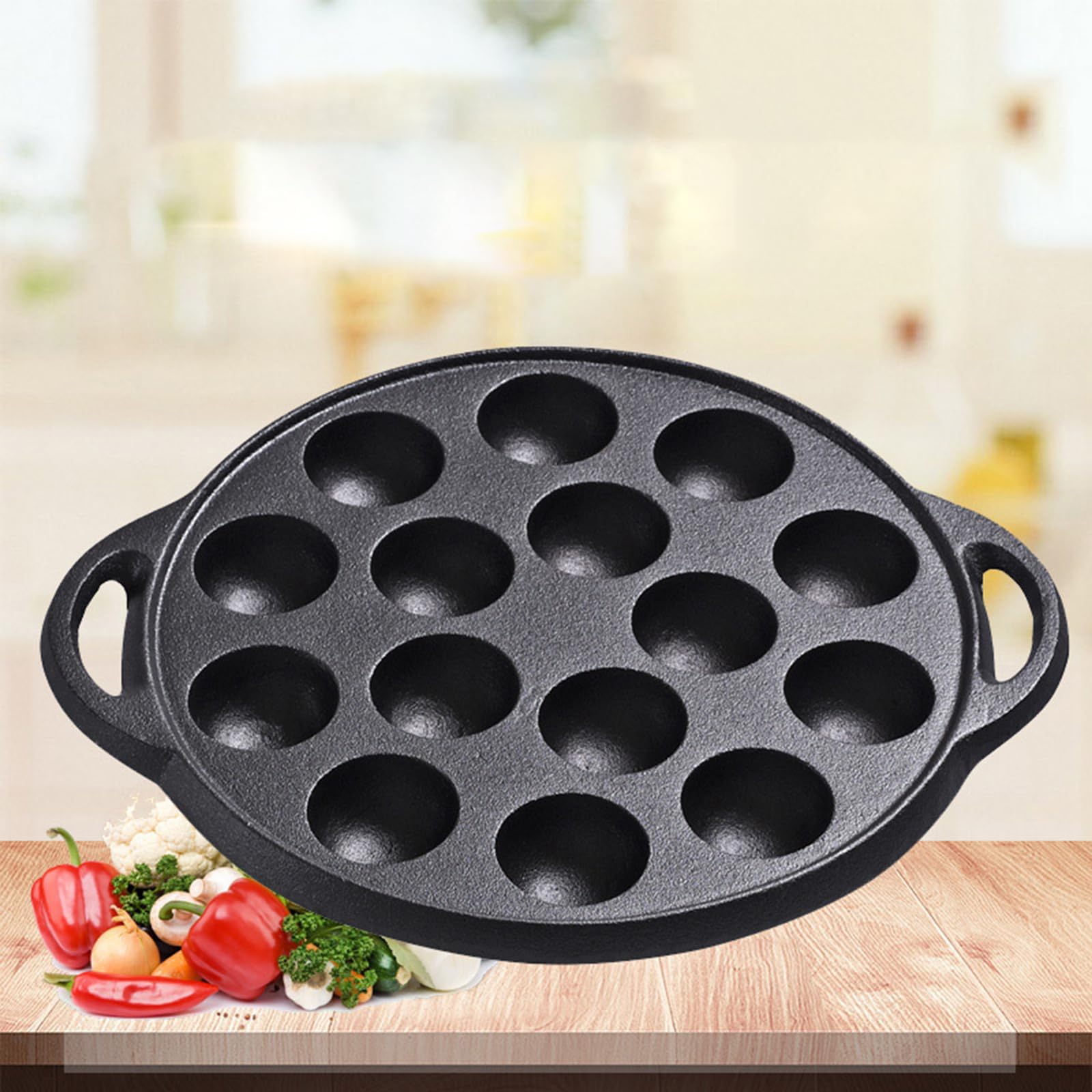 Takoyaki Padella in ghisa con 15 fori, per polpette fatte in casa e piccole torte, funziona su fornelli a gas e a induzione, pentole in ferro battuto