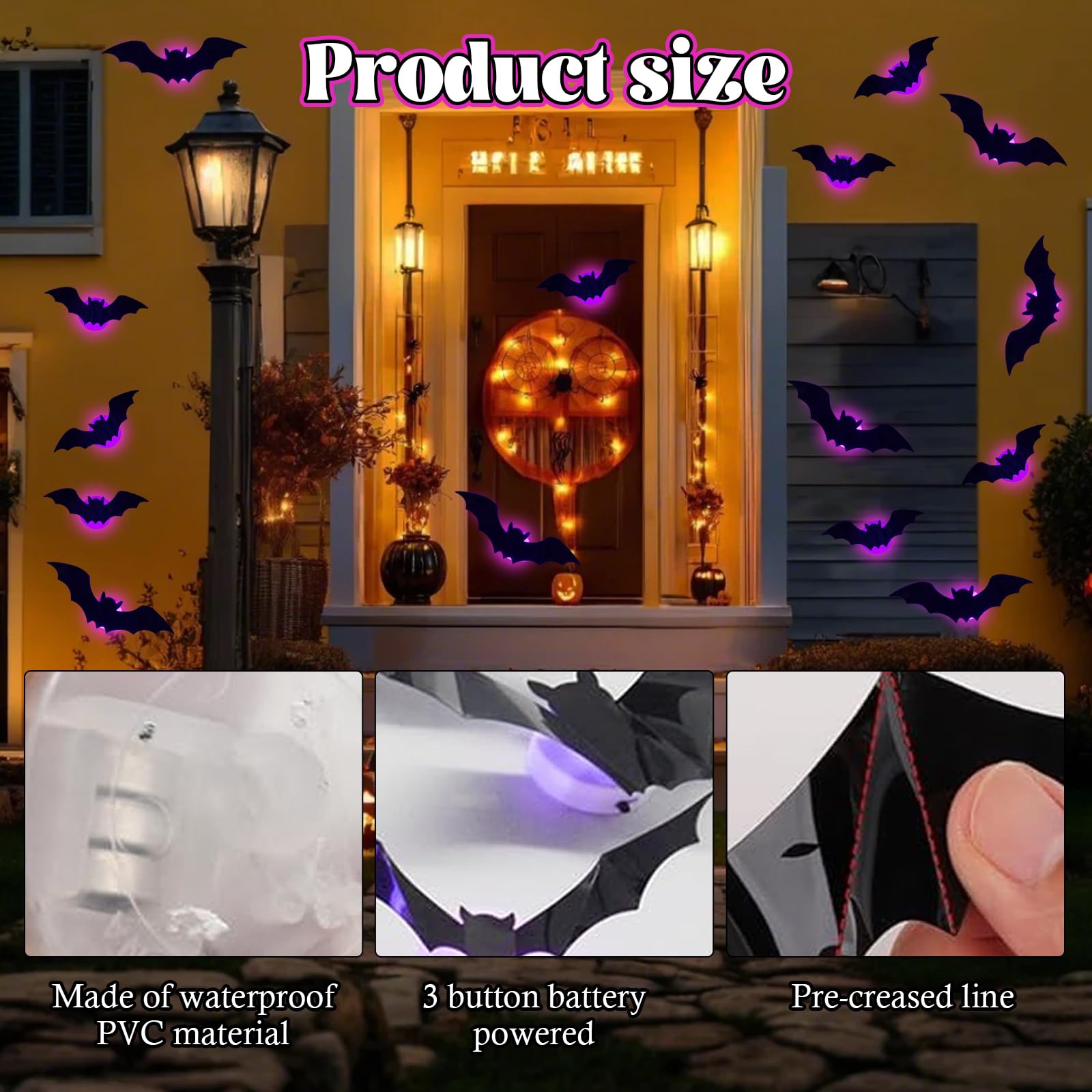 Halloween Decoration, Pack of 24 LED Purple Bat Decoration, Halloween Decoration, Outdoor 3D LED Purple Bat Decoration - Image 3