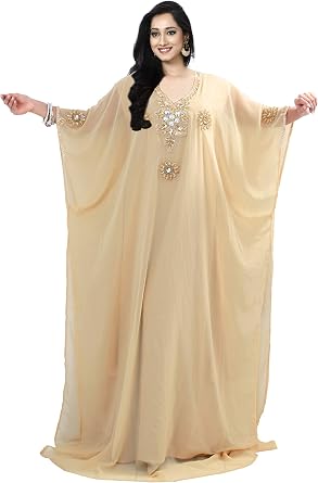 KoC Womens Kaftan Maxi Dress Farasha Caftan KFTNGOLD-Beige