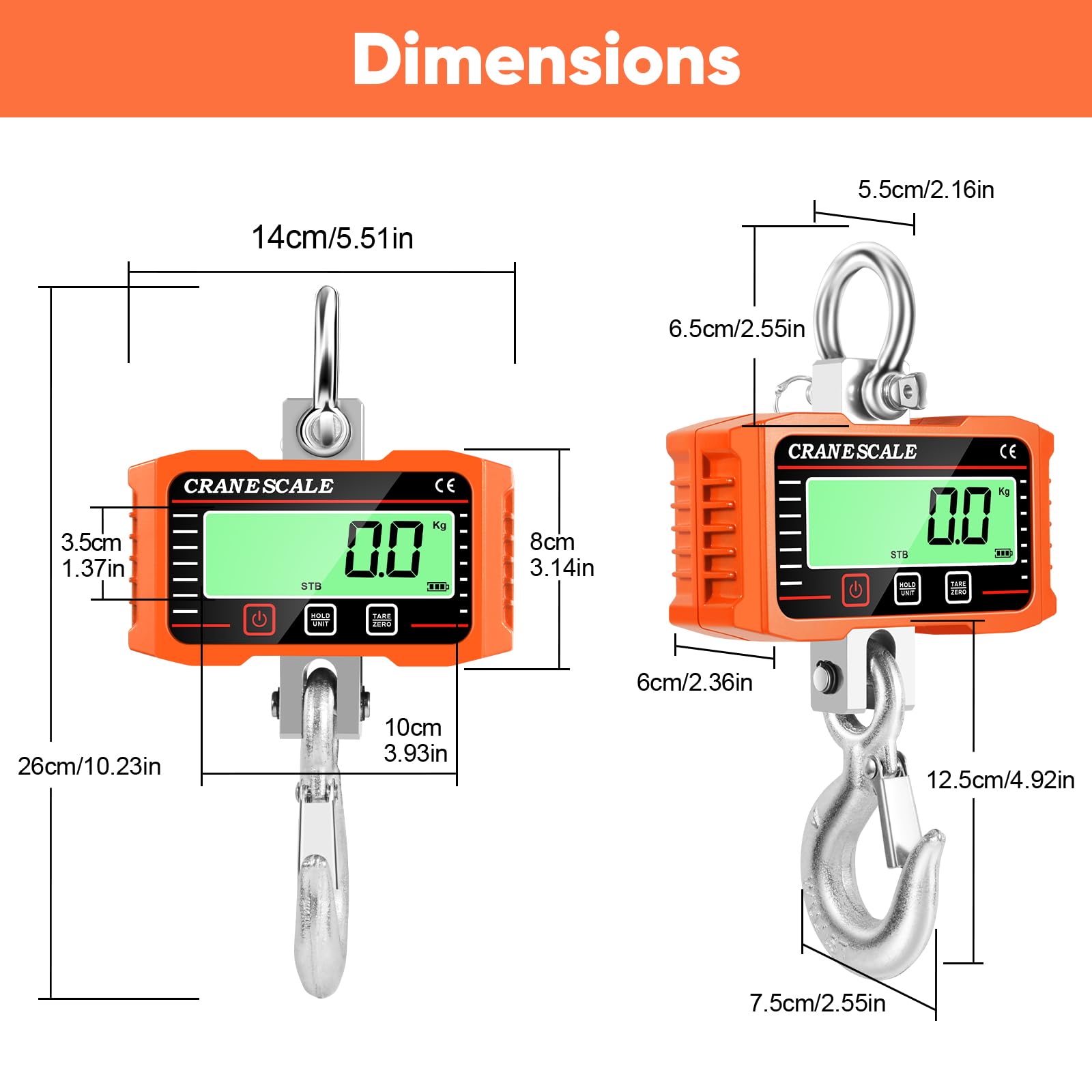 Bilancia da gru digitale, bilancia sospesa elettronica da 2000 kg 4400 libbre, bilancia sospesa industriale con sensore preciso, mini bilancia LCD portatile con gancio, bilancia da gioco digitale
