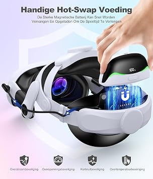VR Headstrap für Meta Quest 2/3/3SMagnetische Verbindung-13400 mAh Hot-Swap-Powerbank Ersatz-Komfort-Überkopfgurt gleicht Kopfdruck Zubehör für VR Headset aus MQ4002