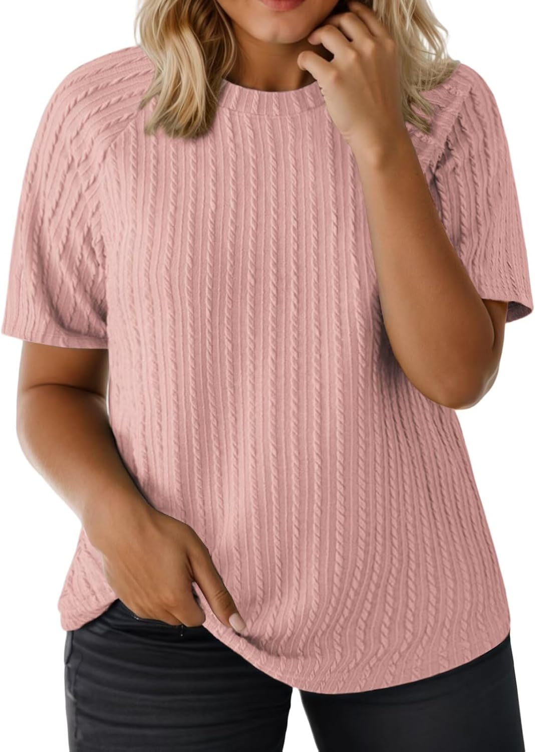 VISLILY Womens-Plus-Size-Summer-Tops Casual Crew Neck Lightweight Shirts Trendy Knit Tunic Basic Short Sleeve Blouses XL-5XL