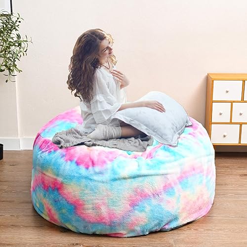 Miniatura 62 de Puf para adultos y niños sin relleno, cómodo y esponjoso, gigante, redondo, funda de puf para sofá perezoso, silla de lectura, silla de piso, 6 Gris