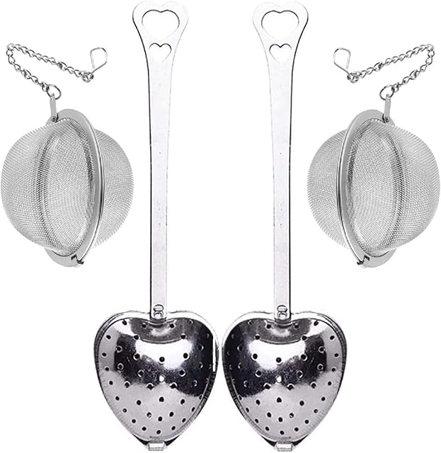 4 Pack Tea Ball Strainer Infuser, 304 Stainless Steel Mesh Spoon for Loose Herbal teas, Mulling Spices, Jasmine Tea Pearls, Leaves Herb Filter, Fruit Squeeze (4)