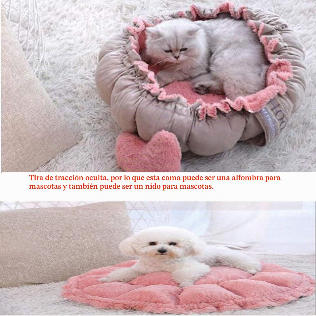 Cama y alfombrilla para perros pequeños para perros y gatos rosa redondo PTW05 (M)