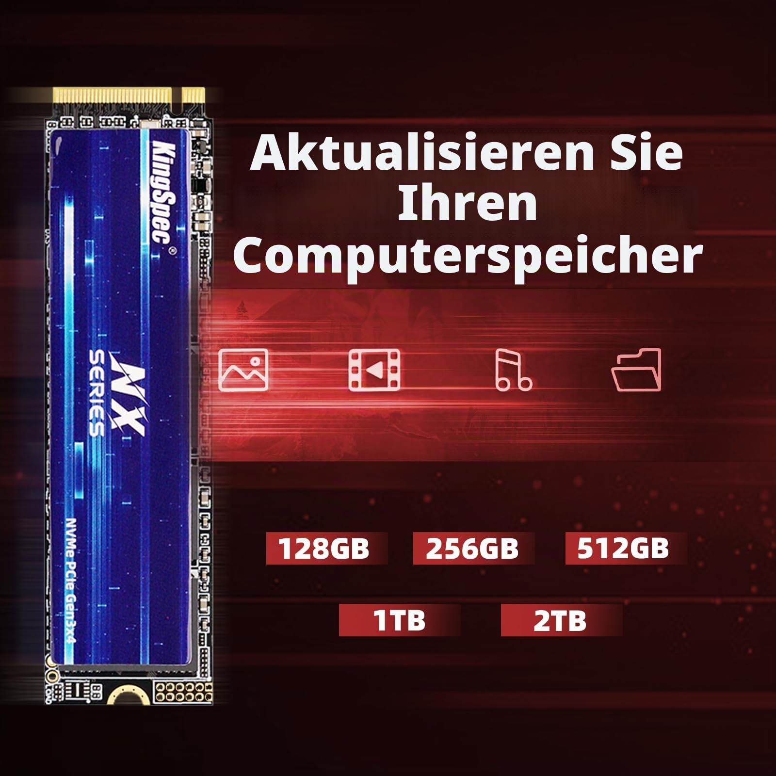 KingSpec NX-2280 512GB SSD NVMe M.2 PCIe 3.0 Gen 3x4 Gaming Solid State Drive, Up to 3500MB/s Read, 3D NAND Flash Internal SSD for Desktop/Laptop
