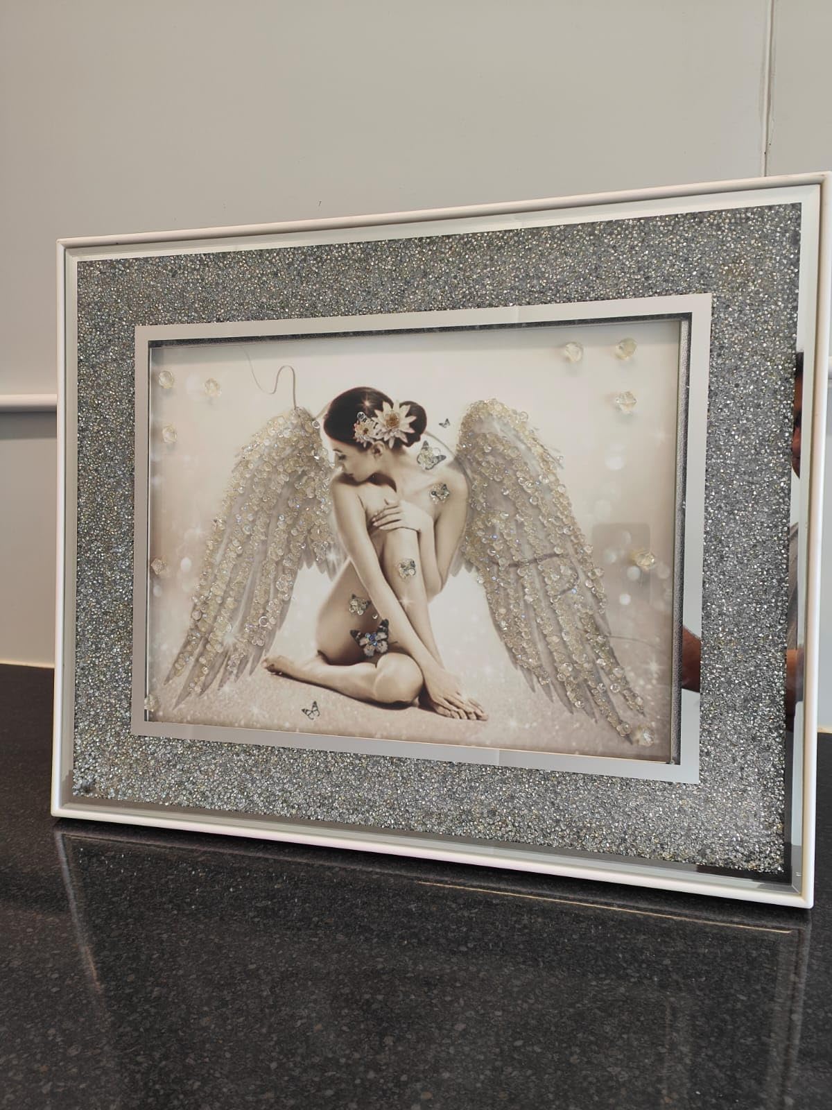 Biznest Multicolored Angel Modern Glitter Liquid Art Crush Frame 55X45cm Wall Hanging