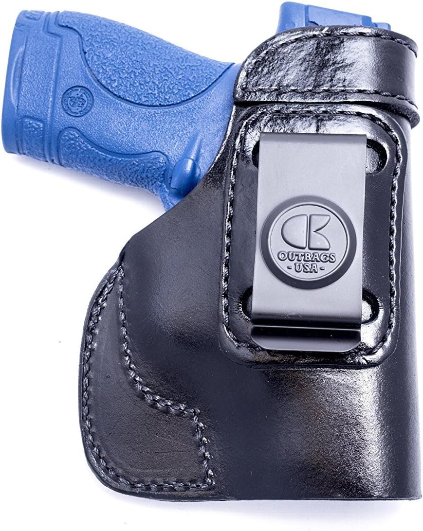 OUTBAGS USA LS2SHIELD (Black-Right) Full Grain Heavy Leather IWB Conceal Carry Gun Holster for Smith & Wesson M&P Shield/Shield M2.0. Handcrafted in USA.