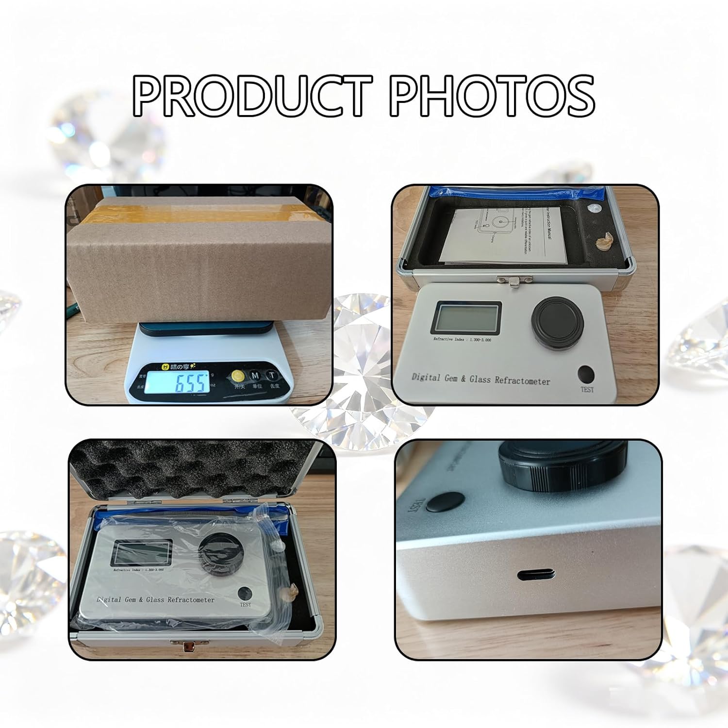 Gemstone Refractometer Digital with Wide 1.300-3.000 RI Range | High Accuracy 0.001 for Reliable Gem Identification | Rechargeable 700mAh Battery