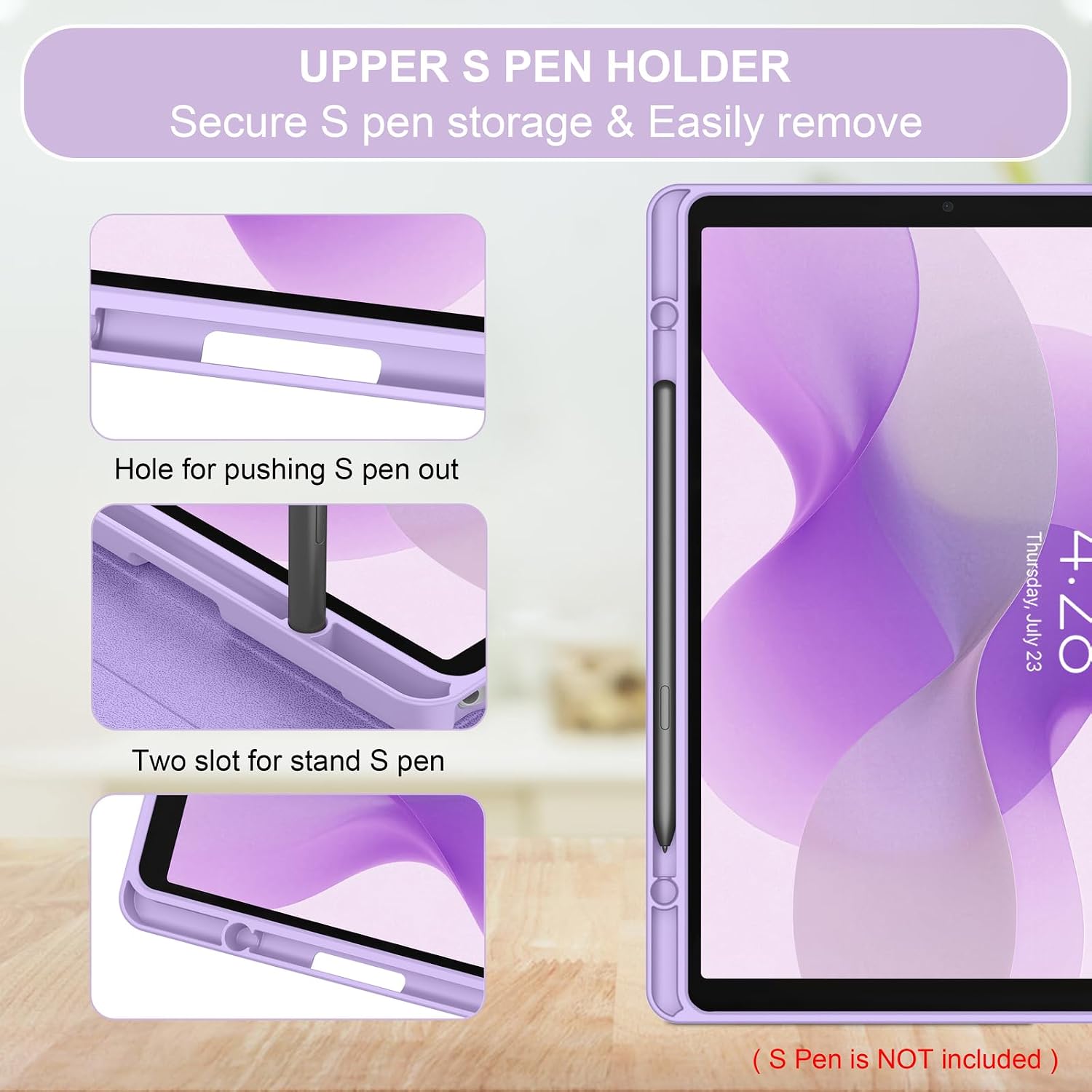 Soke Keyboard Case for Samsung Galaxy Tab A11 Plus 11 inch 2025, 7 Color Backlit Wireless Detachable Keyboard, Slim Folio Cover with S Pen Holder for Galaxy Tab A11+ Tablet, Lilac Marble