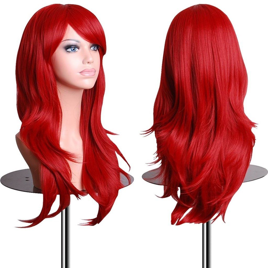 EmaxDesign Wigs 28 inch Wavy Curly Cosplay Wig With Wig Cap and Comb (Red